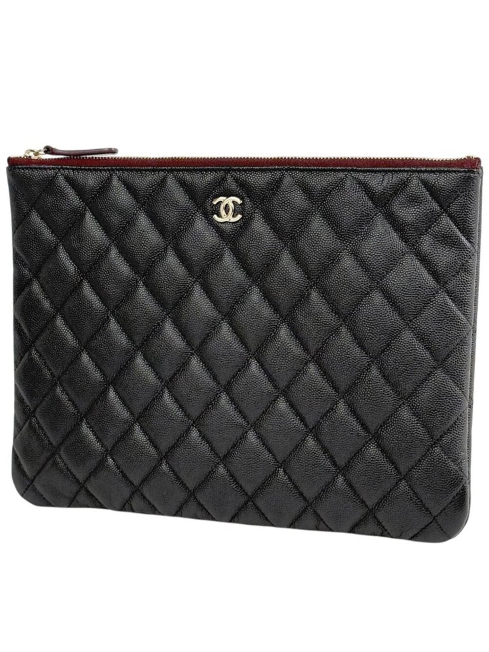 Chanel CC Logo Clutch Quilted Caviar Leather Black